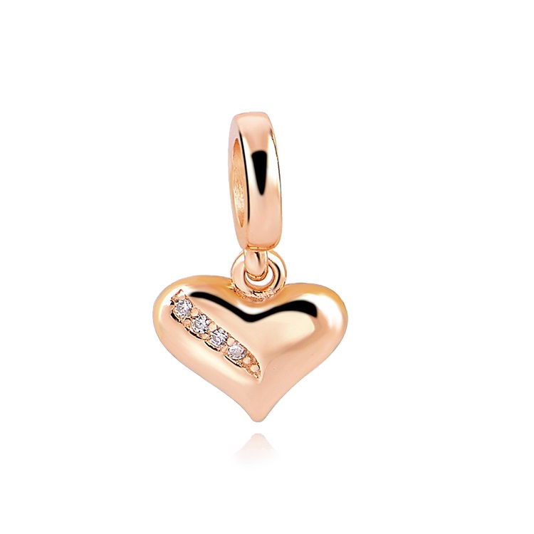 PANDACHARMS Rosé Gold Herz mit Steinen Charm Anhänger, SKU C02077