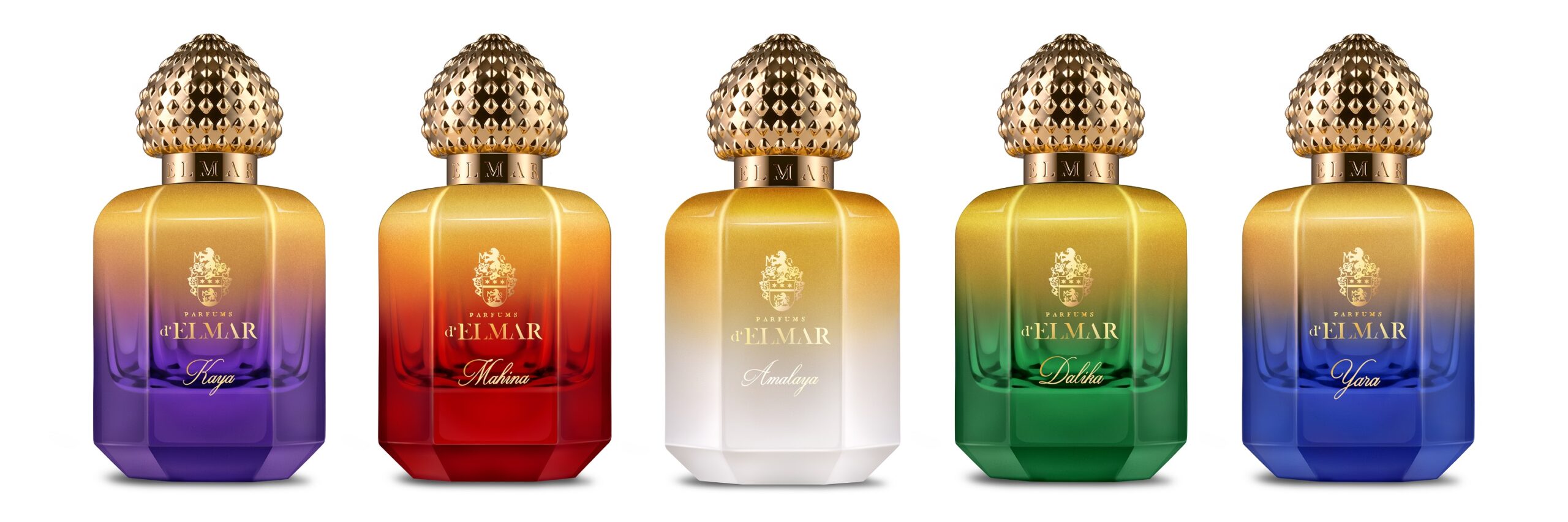 Parfums d'Elmar Prestige Collection Probeabfüllung 2ml im Glasflakon mit Zerstäuber: KAYA, MAHINA, AMALAYA, DALIKA, YARA.