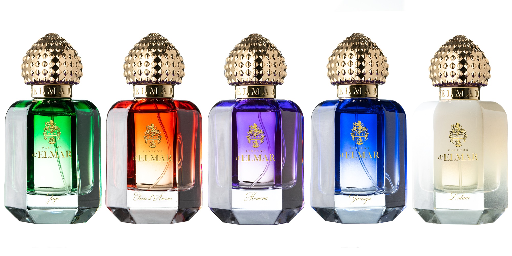 Parfums d'Elmar Romantic Collection Probeabfüllung 2ml im Glasflakon mit Zerstäuber: ZAYA, ELIXIR D’AMOUR, MOMONA, YARINGA, LEILANI