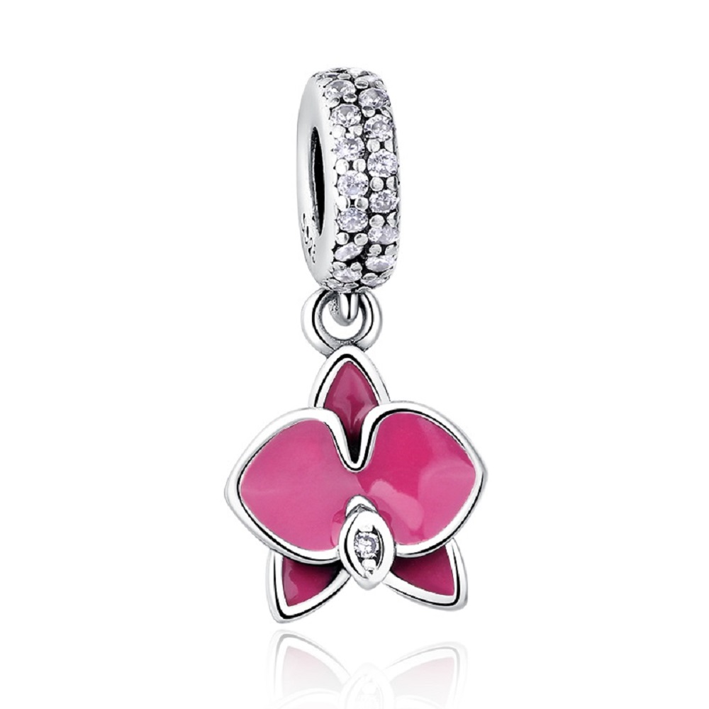 PANDACHARMS Große Pinke Orchideenblüte Charm Anhänger, SKU C01021