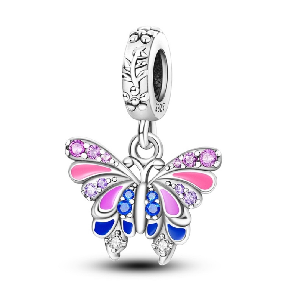 PANDACHARMS Bunter Schmetterling mit Steinen Charm Anhänger, SKU C04001