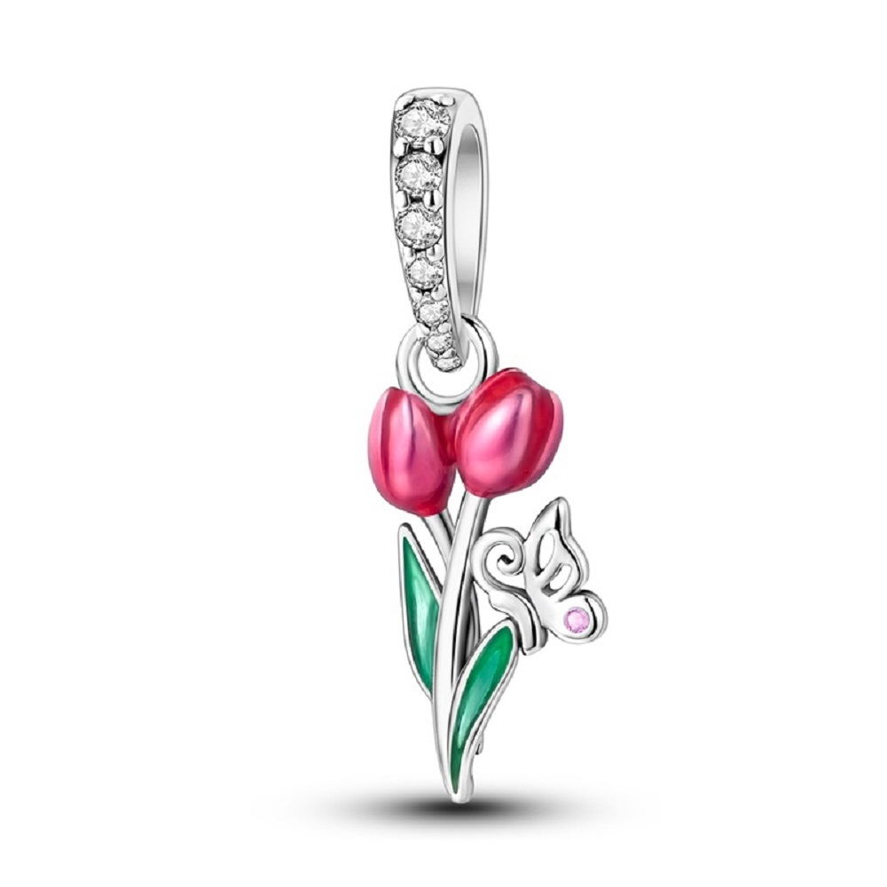PANDACHARMS Tulpen mit Schmetterling Charm Anhänger, SKU C04015
