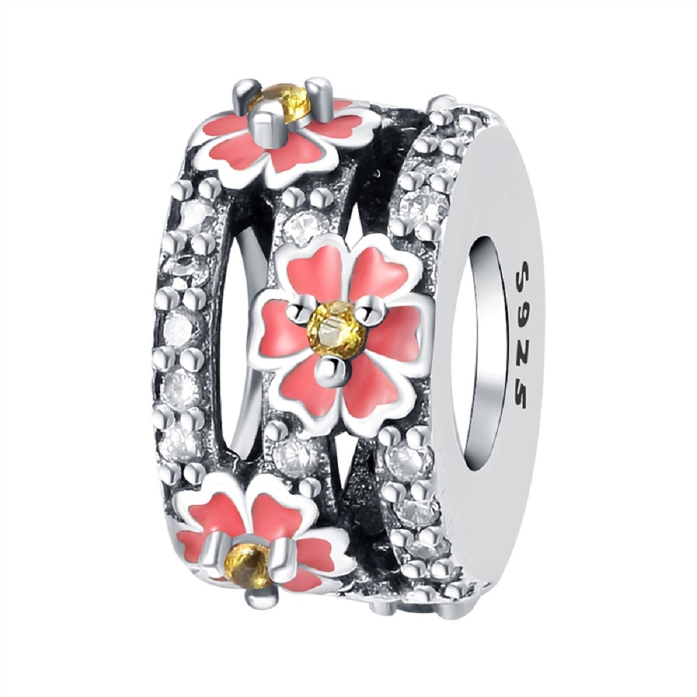 PANDACHARMS Zarte Rosa Blüten auf Glitzernden Bändern Charm, SKU C04032