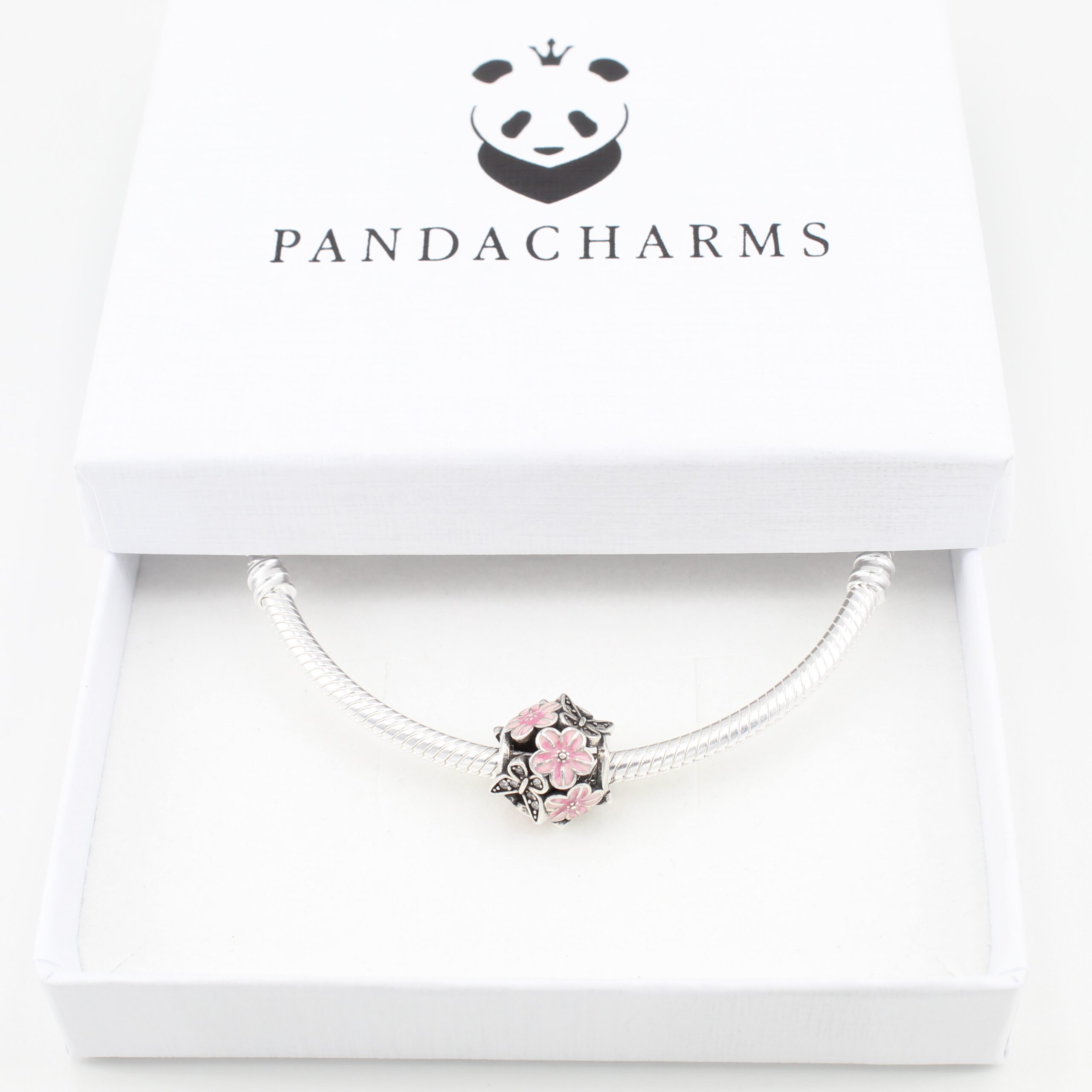 Rosa Blüten mit Glitzernden Schmetterlingen Charm 3 Rosa Blüten mit Glitzernden Schmetterlingen Charm