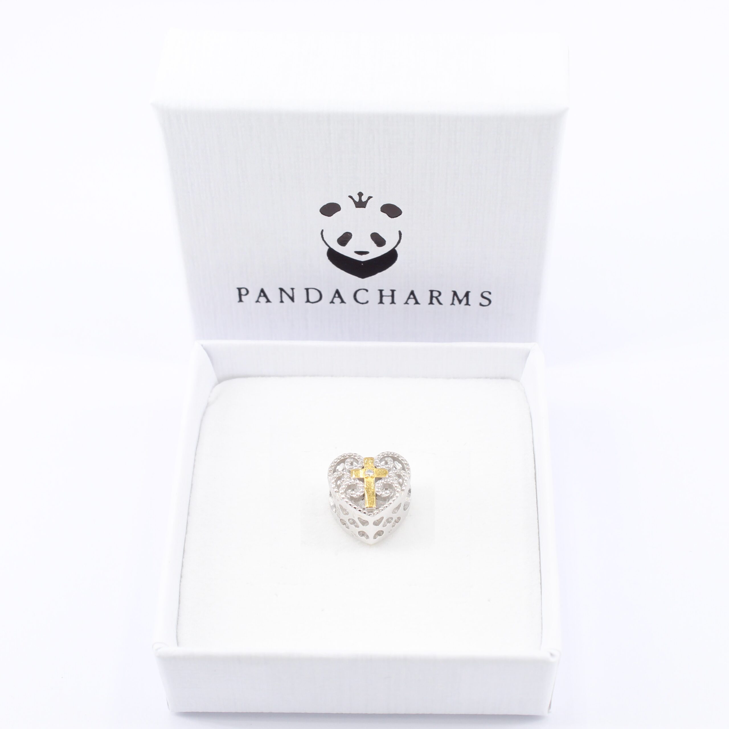 Alternative view of Goldenes Kreuz auf Verziertem Herz Charm