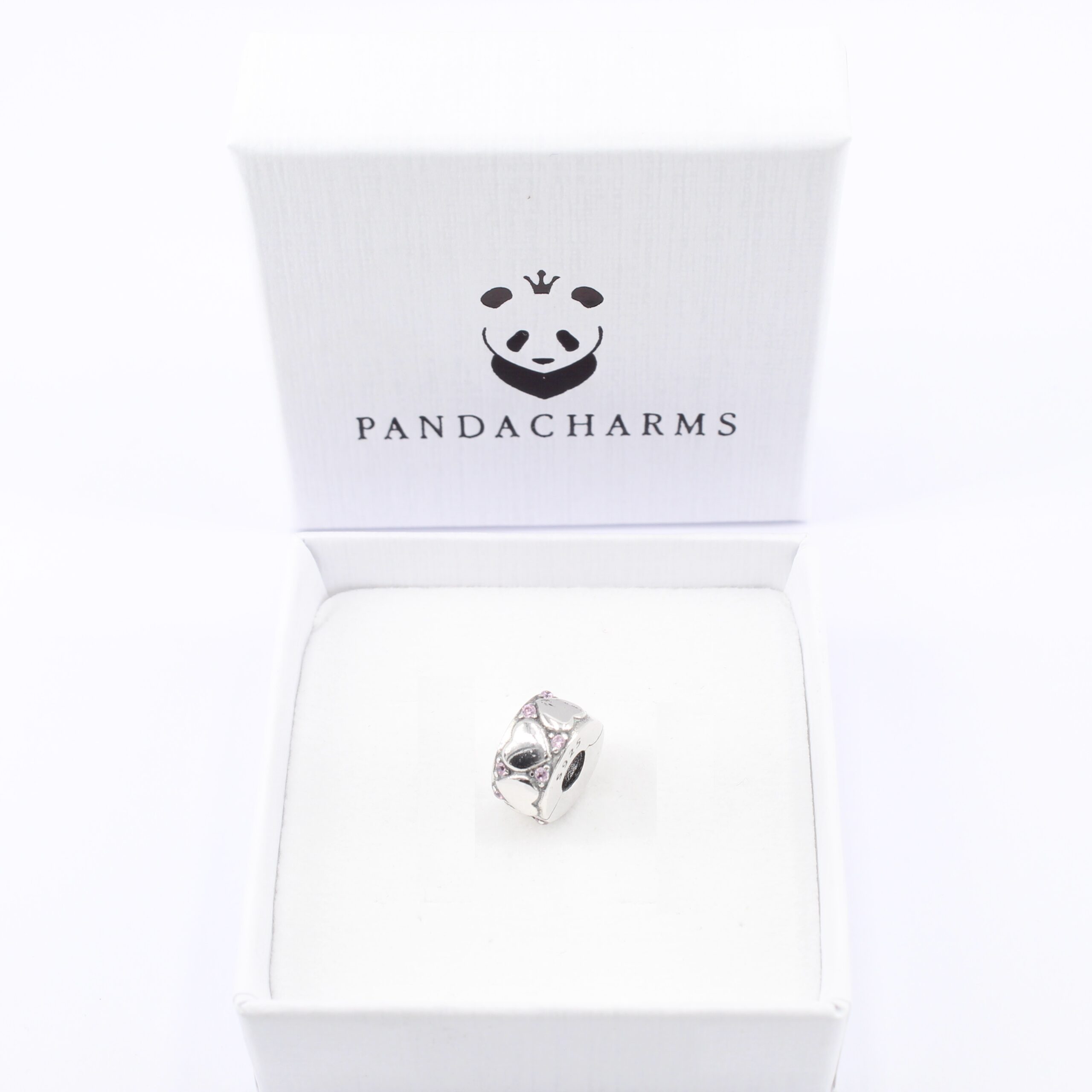 Alternative view of Polierte Herzen mit Rosa Steinen Clip Charm