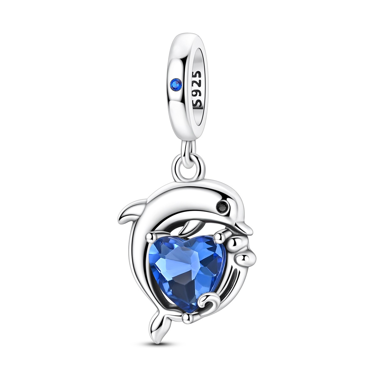PANDACHARMS Delfin mit Blauem Herz Charm Anhänger, SKU C04065