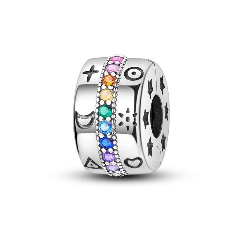 PANDACHARMS Runensymbole mit Bunter Steinreihe Clip Charm, SKU C04077