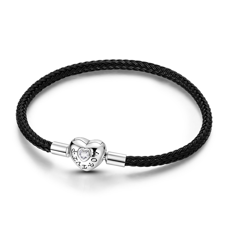 PANDACHARMS Schwarzes Charm Armband Forever Herz, SKU B04101
