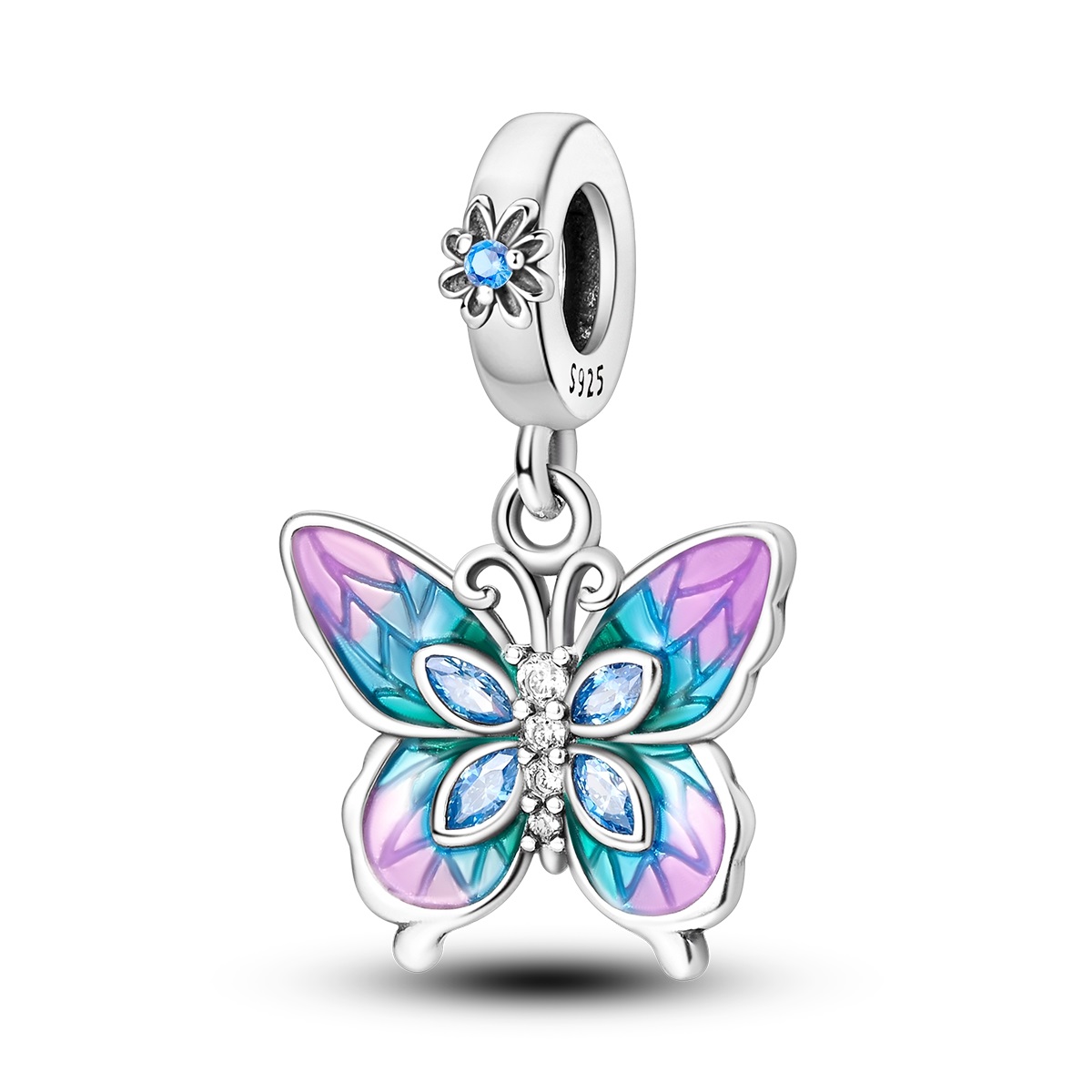 PANDACHARMS Türkiser Schmetterling mit Steinen Charm Anhänger, SKU C04098