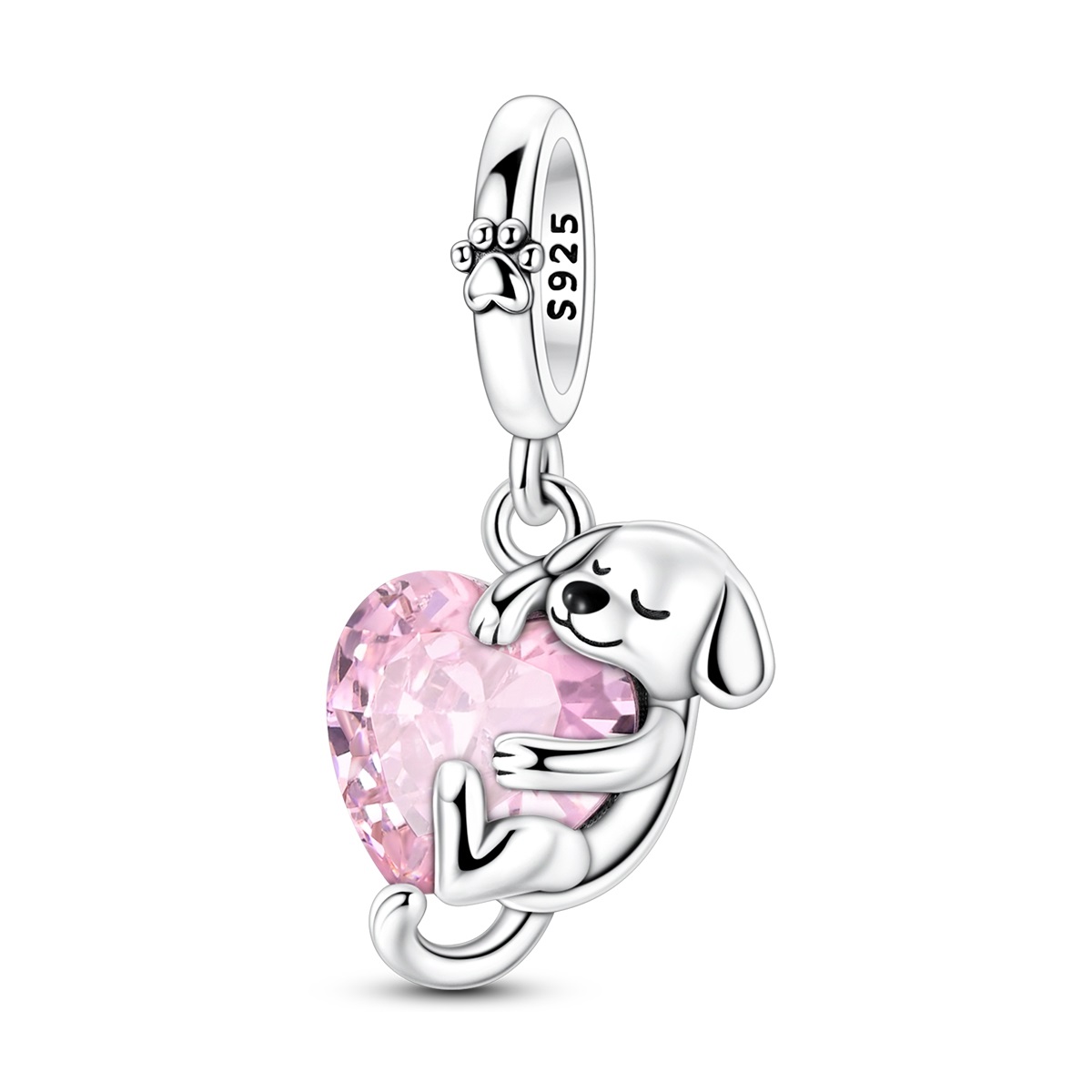 PANDACHARMS Hund mit Großem Rosa Herz Charm Anhänger, SKU C04099