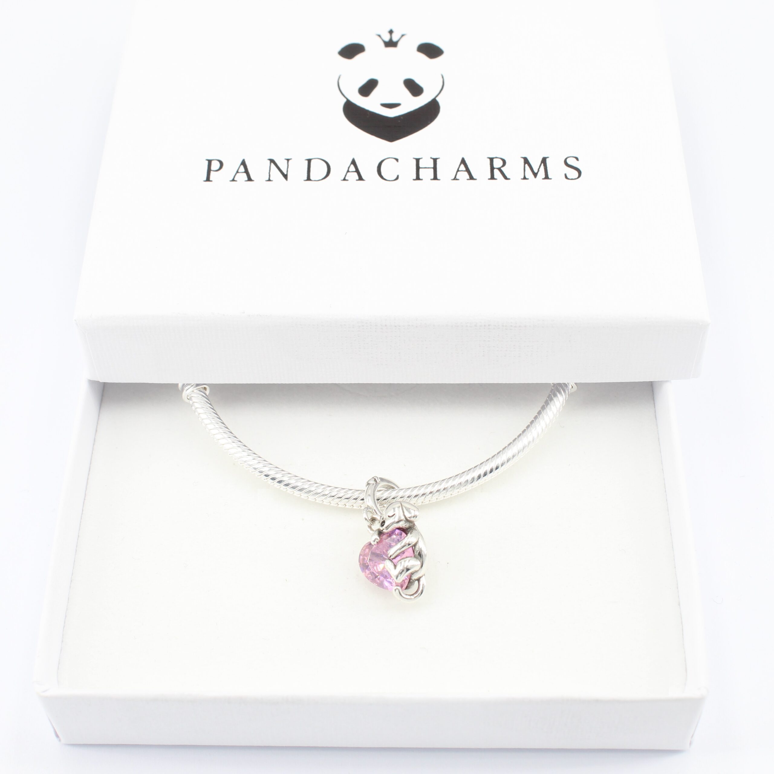 Hund mit Großem Rosa Herz Charm Anhänger 4 Hund mit Großem Rosa Herz Charm Anhänger